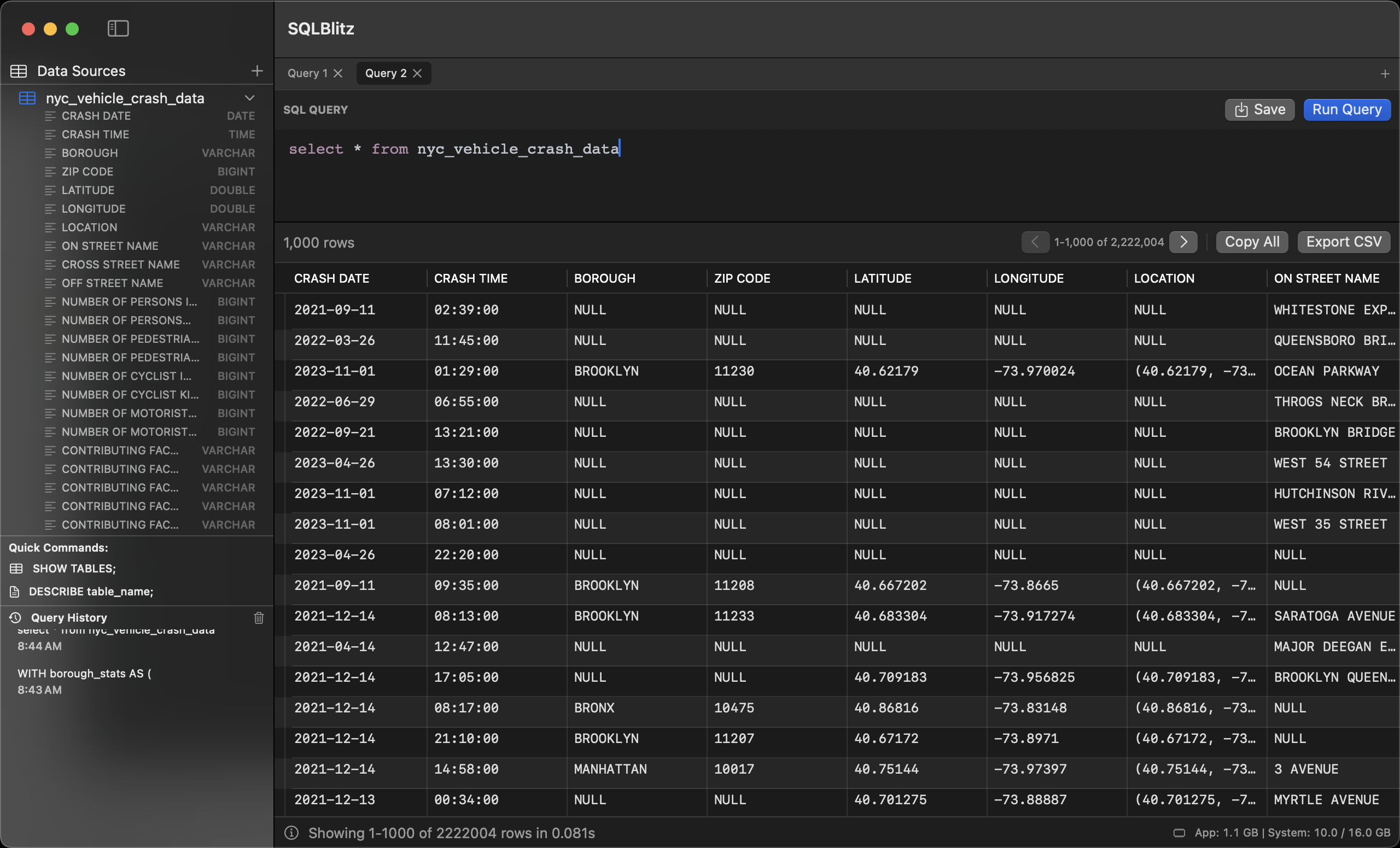 SQLBlitz loading 2 million rows instantly