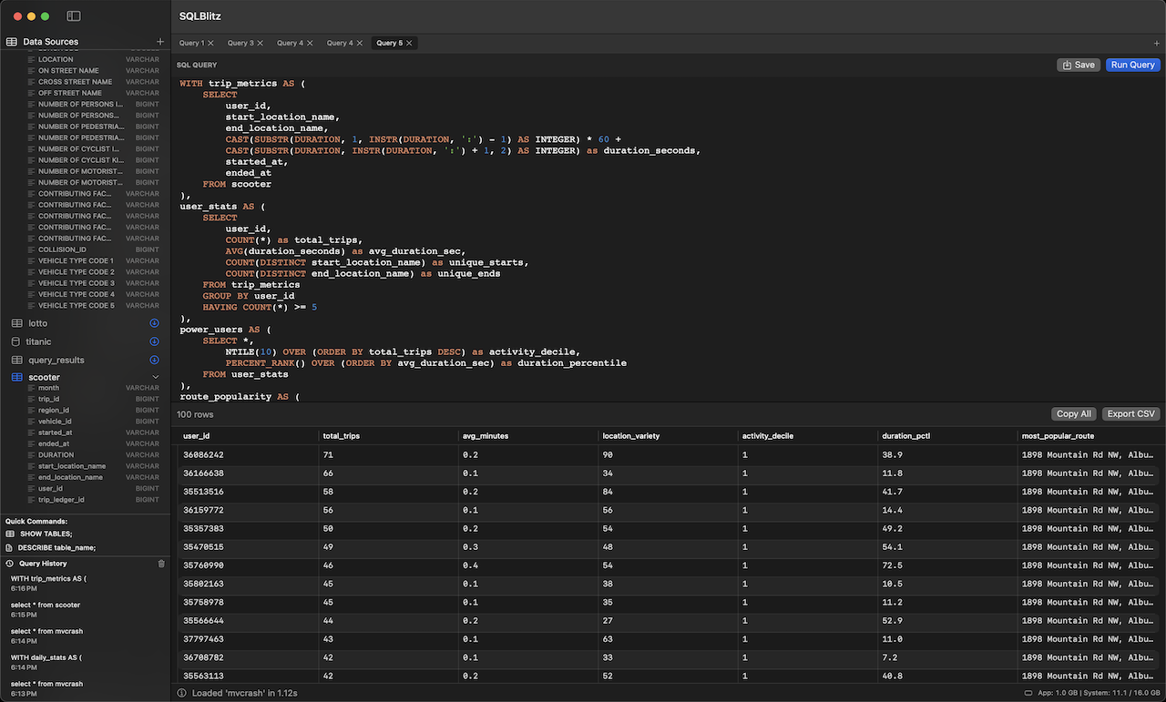 SQLBlitz querying a 2-million-row CSV file in milliseconds